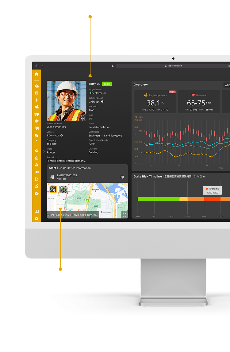 DasIoT platform screen 3: worker information and real-time positioning